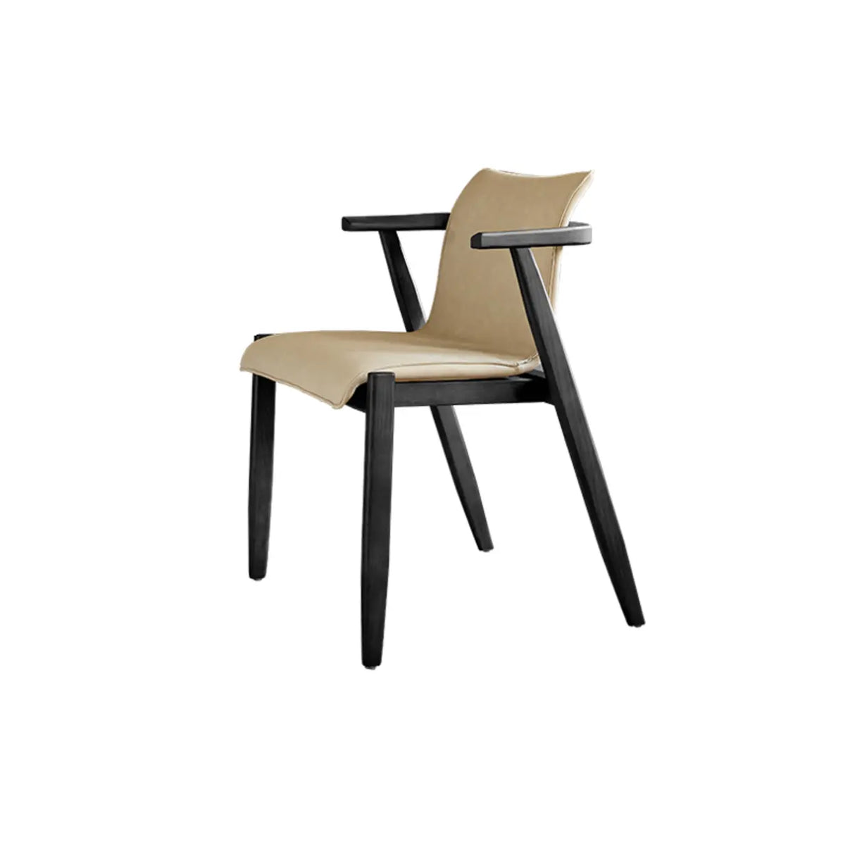 Scandinavian Wood Faux Leather Upholstered Arm Dining Chair Image - 15