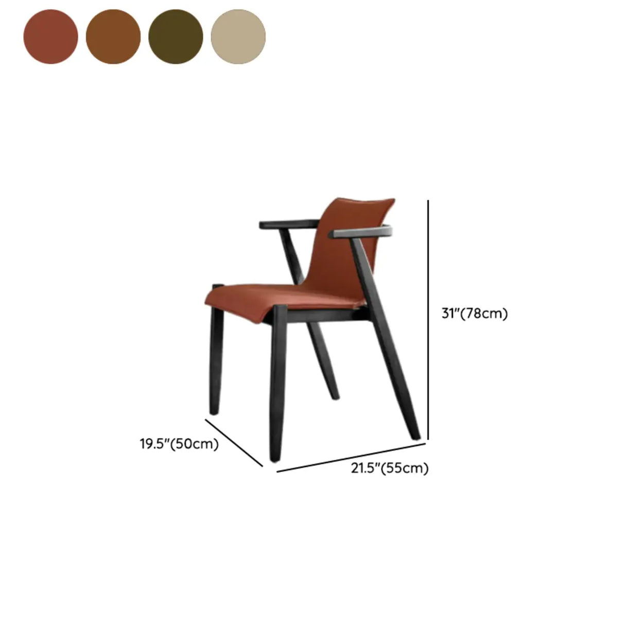 Scandinavian Wood Faux Leather Upholstered Arm Dining Chair Image - 18