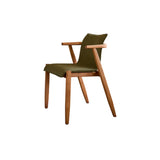Scandinavian Wood Faux Leather Upholstered Arm Dining Chair Image - 3