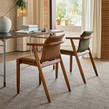 Scandinavian Wood Faux Leather Upholstered Arm Dining Chair Image - 4