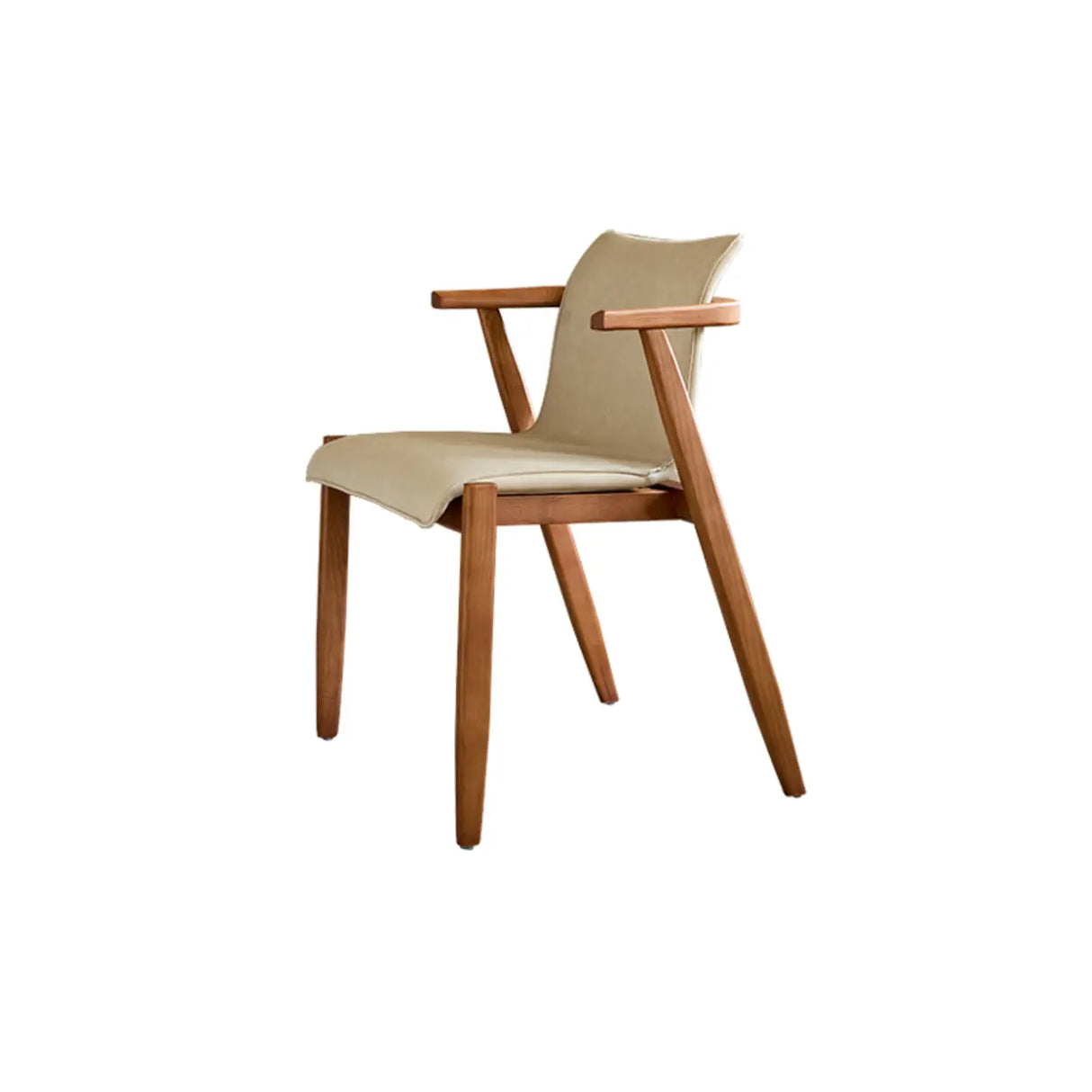 Scandinavian Wood Faux Leather Upholstered Arm Dining Chair Image - 7