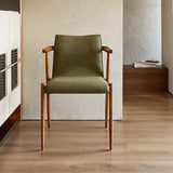Scandinavian Wood Faux Leather Upholstered Arm Dining Chair Image - 8