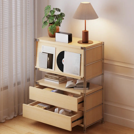 Scandinavian Wood Small Vertical Bookshelf with Drawers Image - 1