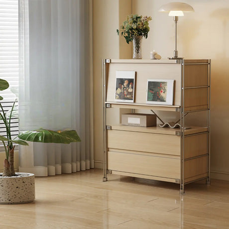 Scandinavian Wood Small Vertical Bookshelf with Drawers Image - 2