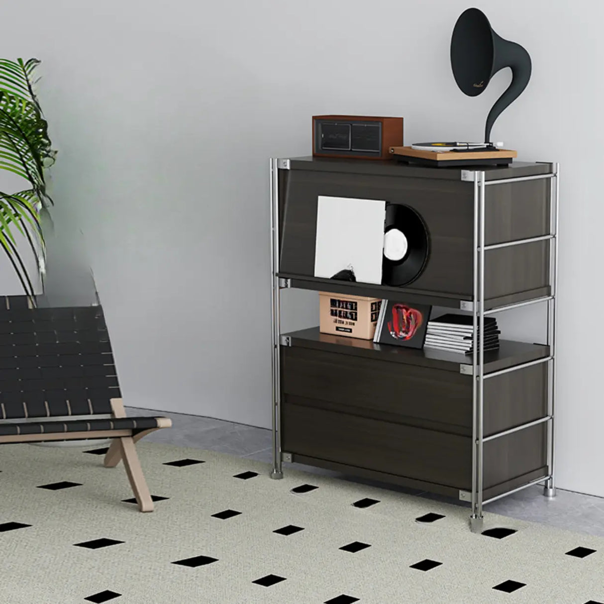 Scandinavian Wood Small Vertical Bookshelf with Drawers Image - 5