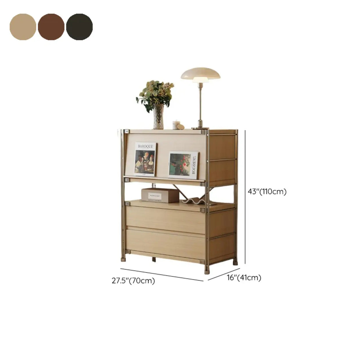 Scandinavian Wood Small Vertical Bookshelf with Drawers Image - 8