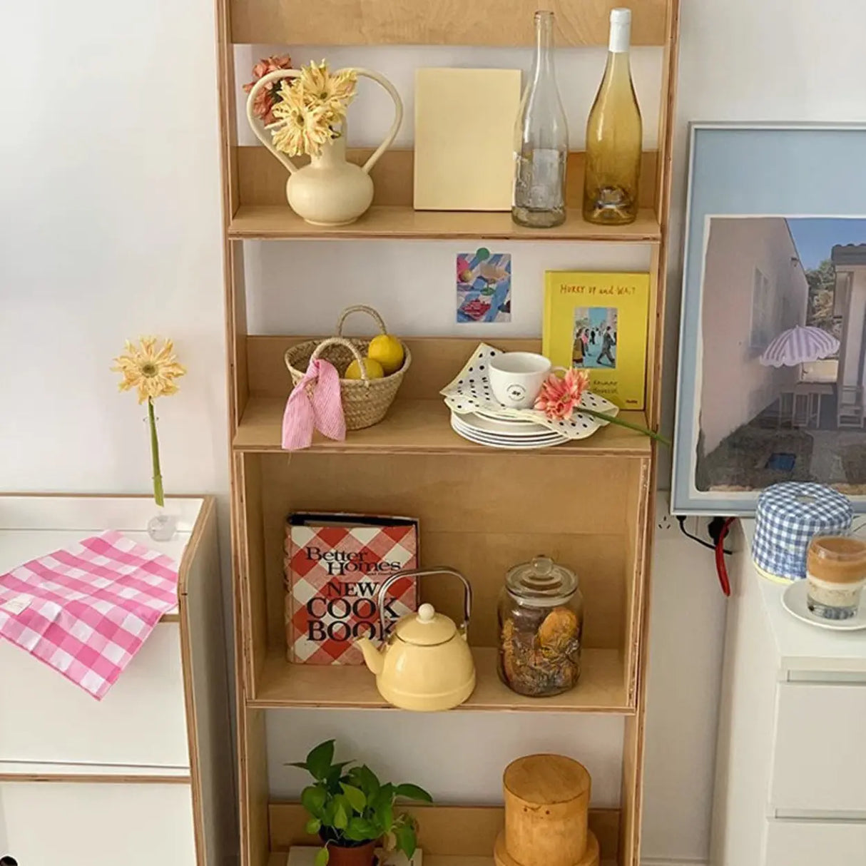 Scandinavian Wood Vertical Open Back Ladder Bookshelf Image - 8