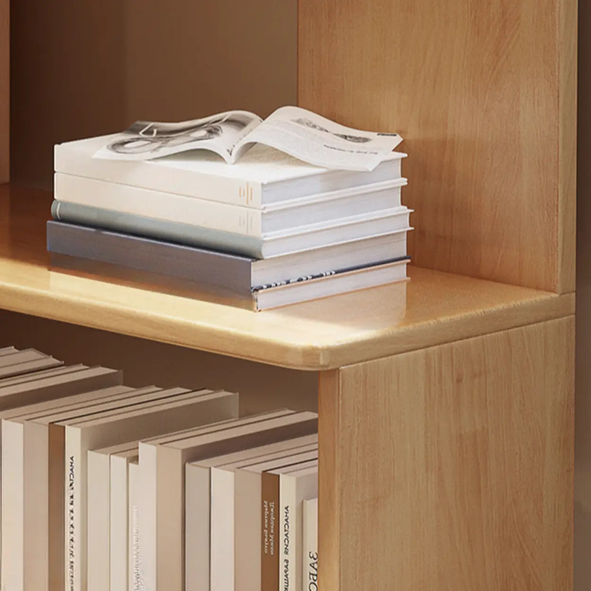 Scandinavian Wooden Vertical Corner L-Shaped Bookshelf Image - 10