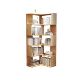 Scandinavian Wooden Vertical Corner L-Shaped Bookshelf Image - 3
