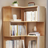 Scandinavian Wooden Vertical Corner L-Shaped Bookshelf Image - 8