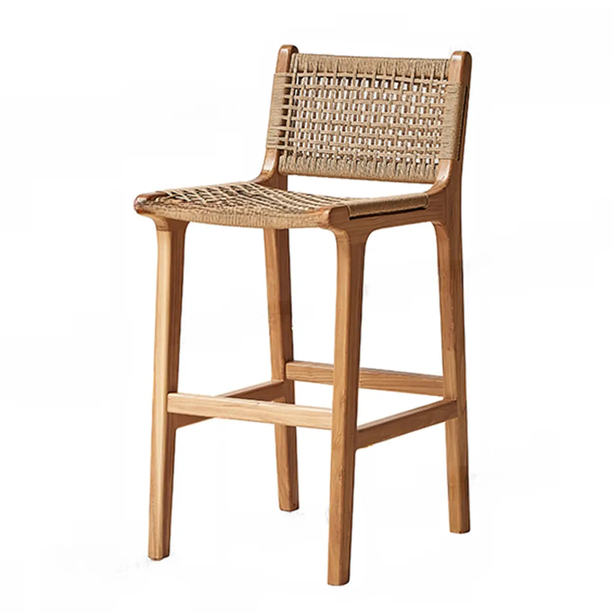 Scandinavian Woven Rope Wood Bar Stool with Low Back