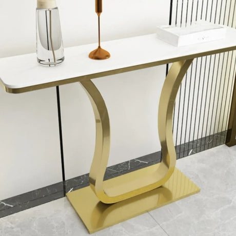 Scratch-proofed Pedestal Base Modish Stone Console Table Image - 1