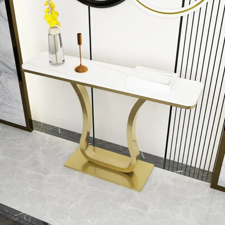 Scratch-proofed Pedestal Base Modish Stone Console Table Image - 2