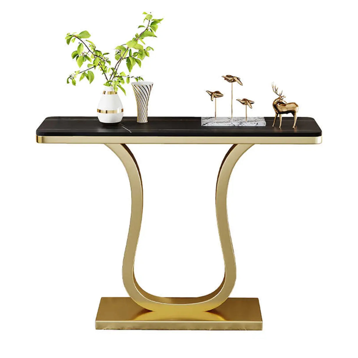Scratch-proofed Pedestal Base Modish Stone Console Table Image - 4