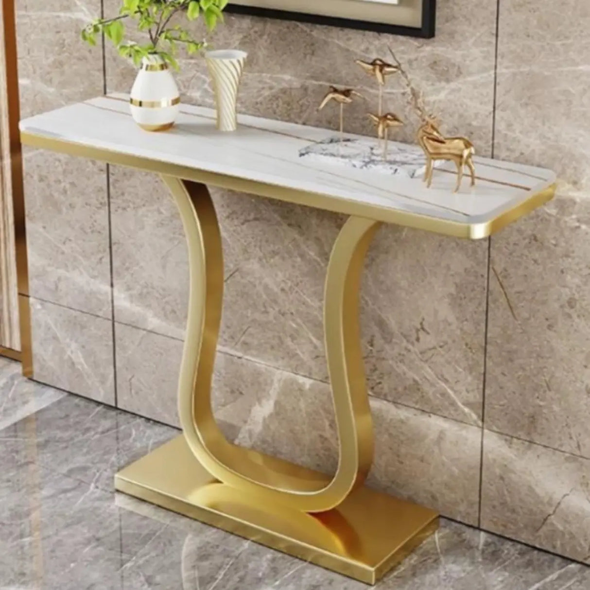 Scratch-proofed Pedestal Base Modish Stone Console Table Image - 7