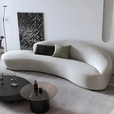 Scratch Resistant Cream Curved Velvet Sectional Sofa Image - 1