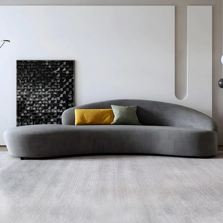 Scratch Resistant Cream Curved Velvet Sectional Sofa Image - 2