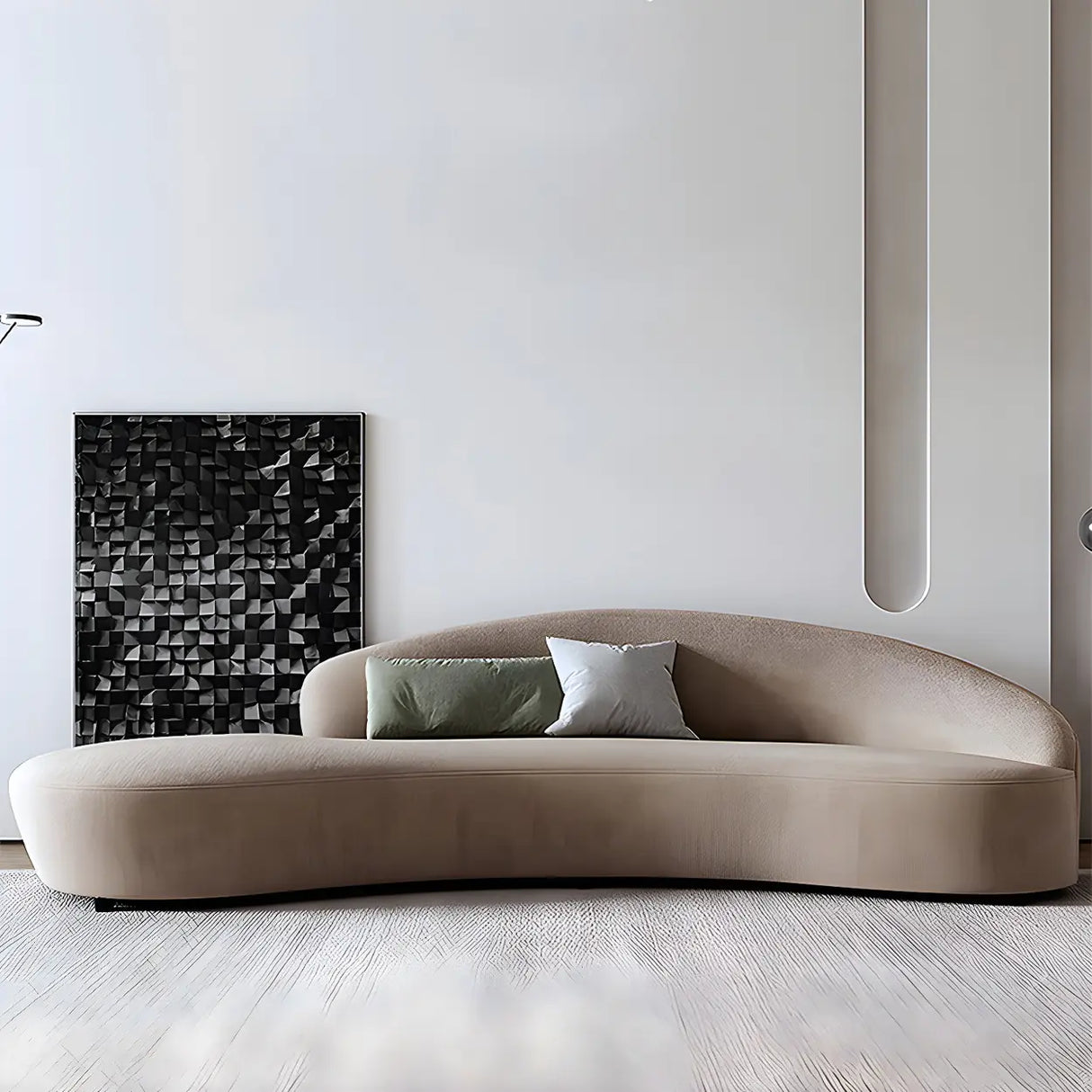 Scratch Resistant Cream Curved Velvet Sectional Sofa Image - 4