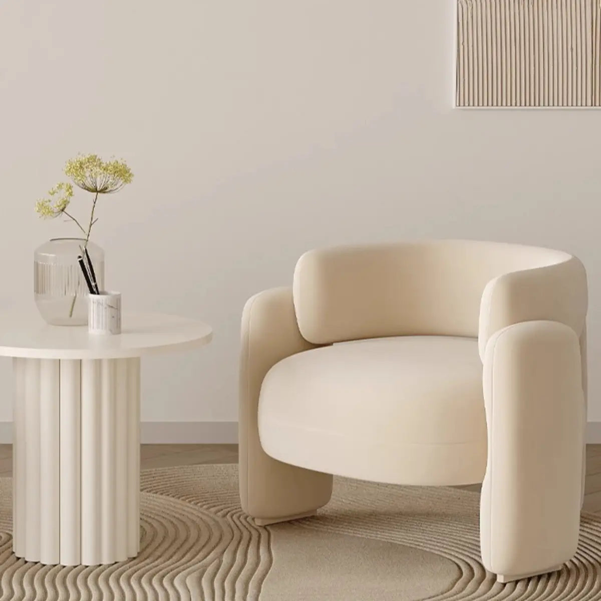 Scratch Resistant Flannel Curved Back Barrel Chair Image - 3