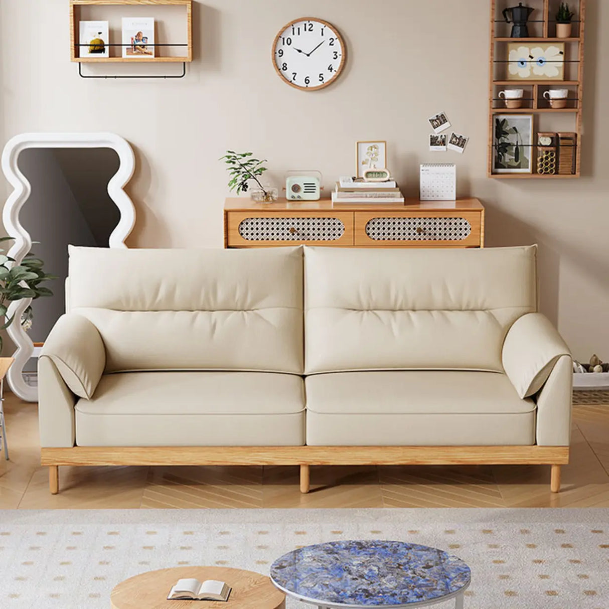Scratch Resistant Genuine Leather Cushion Back Loveseat Image - 4