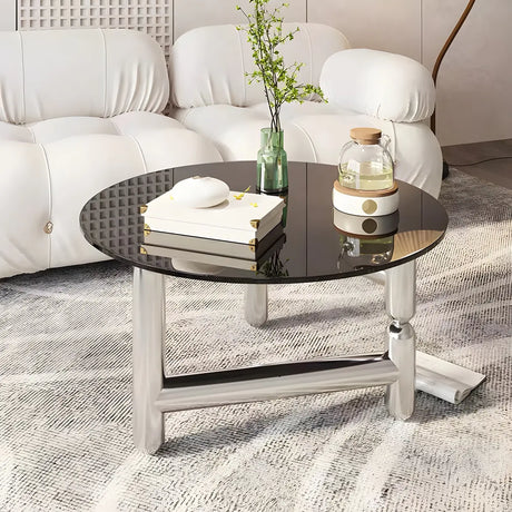 Scratch Resistant Glass Round Three Leg Coffee Table Image - 1
