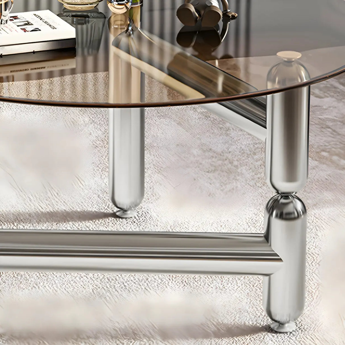 Scratch Resistant Glass Round Three Leg Coffee Table Image - 10