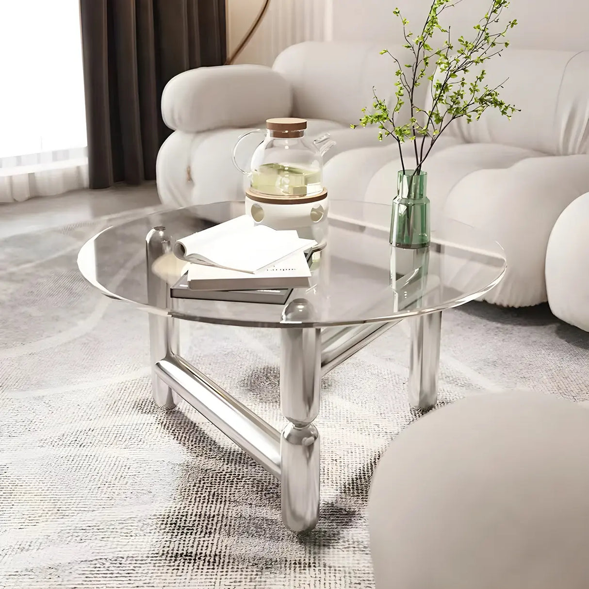 Scratch Resistant Glass Round Three Leg Coffee Table Image - 11
