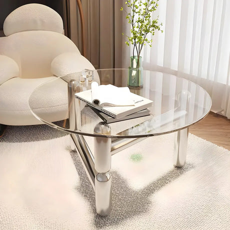Scratch Resistant Glass Round Three Leg Coffee Table Image - 2