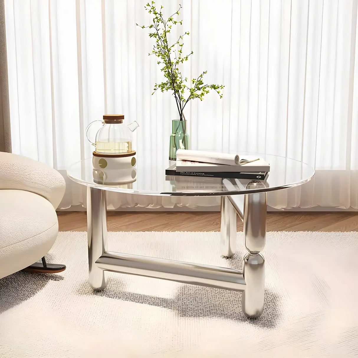 Scratch Resistant Glass Round Three Leg Coffee Table Image - 4
