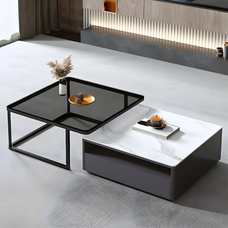 Scratch Resistant Glass Stone Square Coffee Table Image - 1