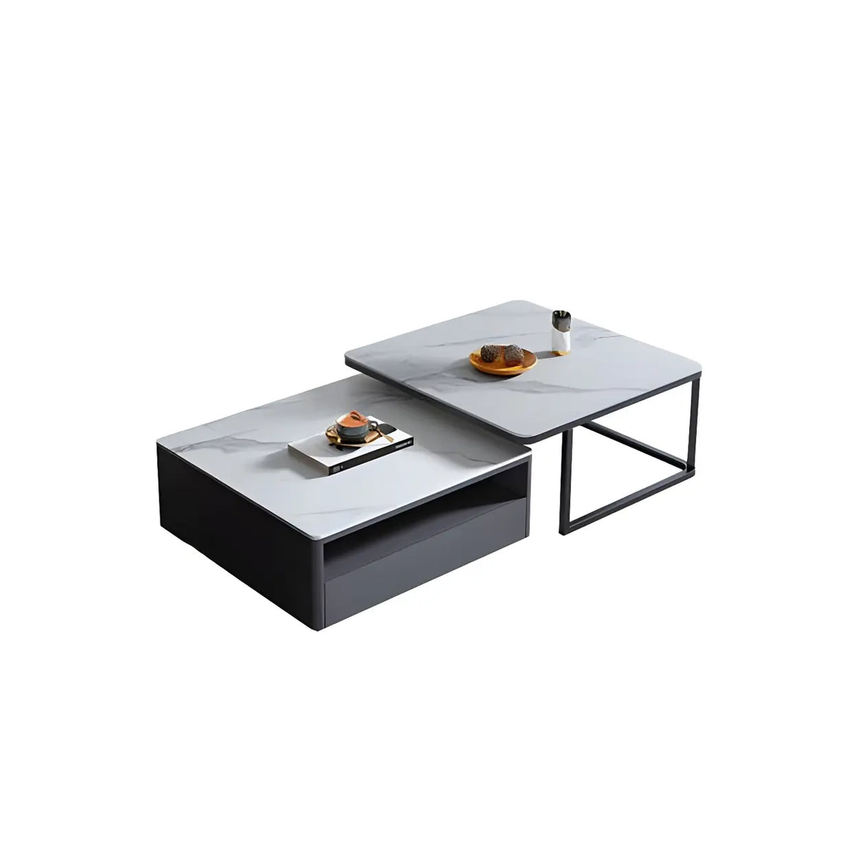 Scratch Resistant Glass Stone Square Coffee Table Image - 2