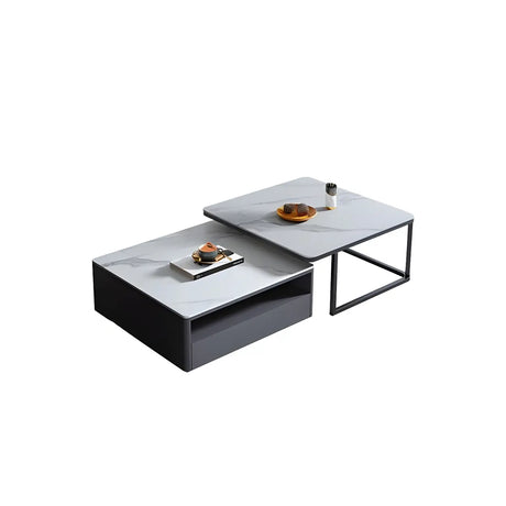 Scratch Resistant Glass Stone Square Coffee Table Image - 2