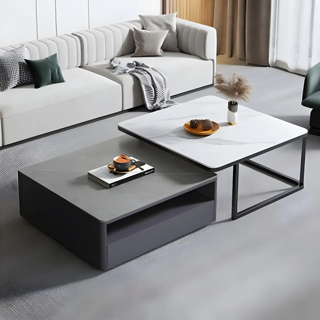 Scratch Resistant Glass Stone Square Coffee Table Image - 4