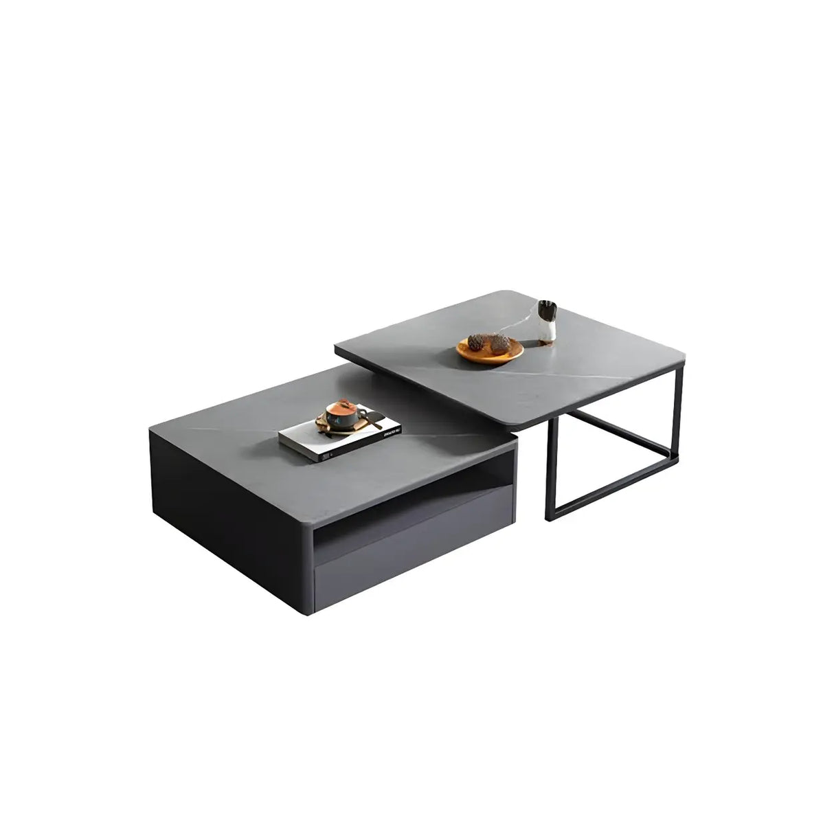 Scratch Resistant Glass Stone Square Coffee Table Image - 6
