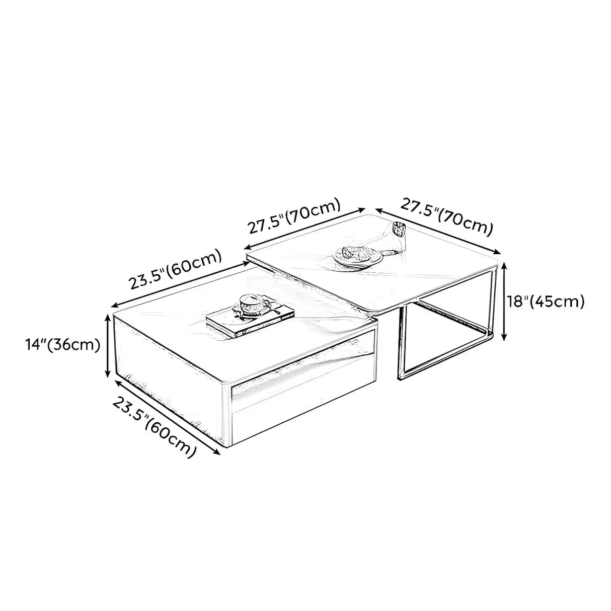 Scratch Resistant Glass Stone Square Coffee Table 