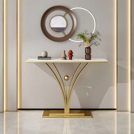 Scratch Resistant Iron Abstract Marble Gold Console Table Image - 1