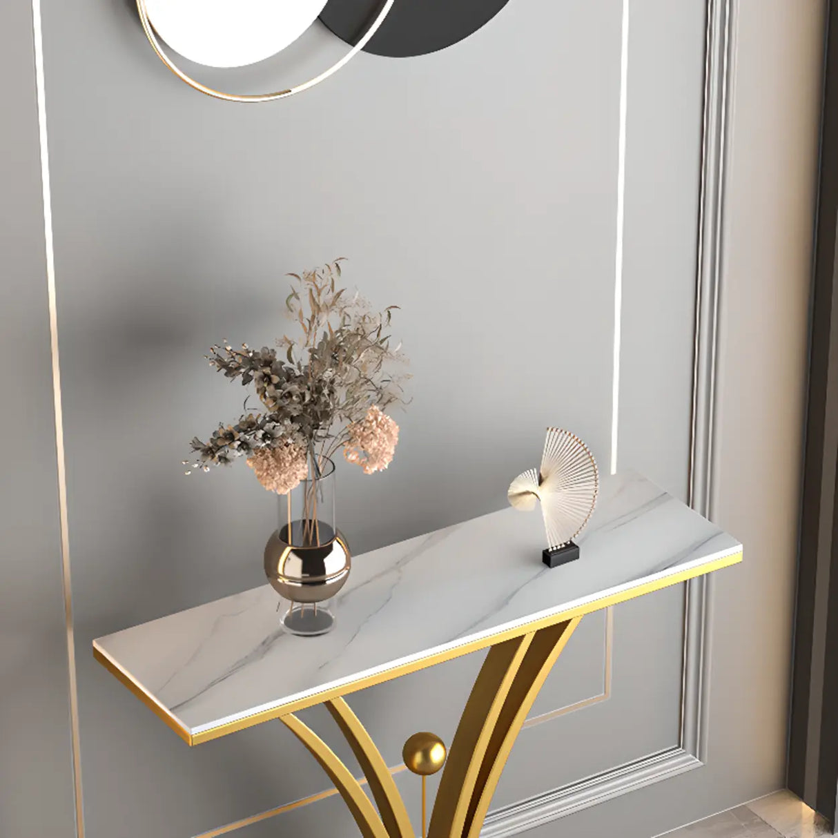 Scratch Resistant Iron Abstract Marble Gold Console Table Image - 10