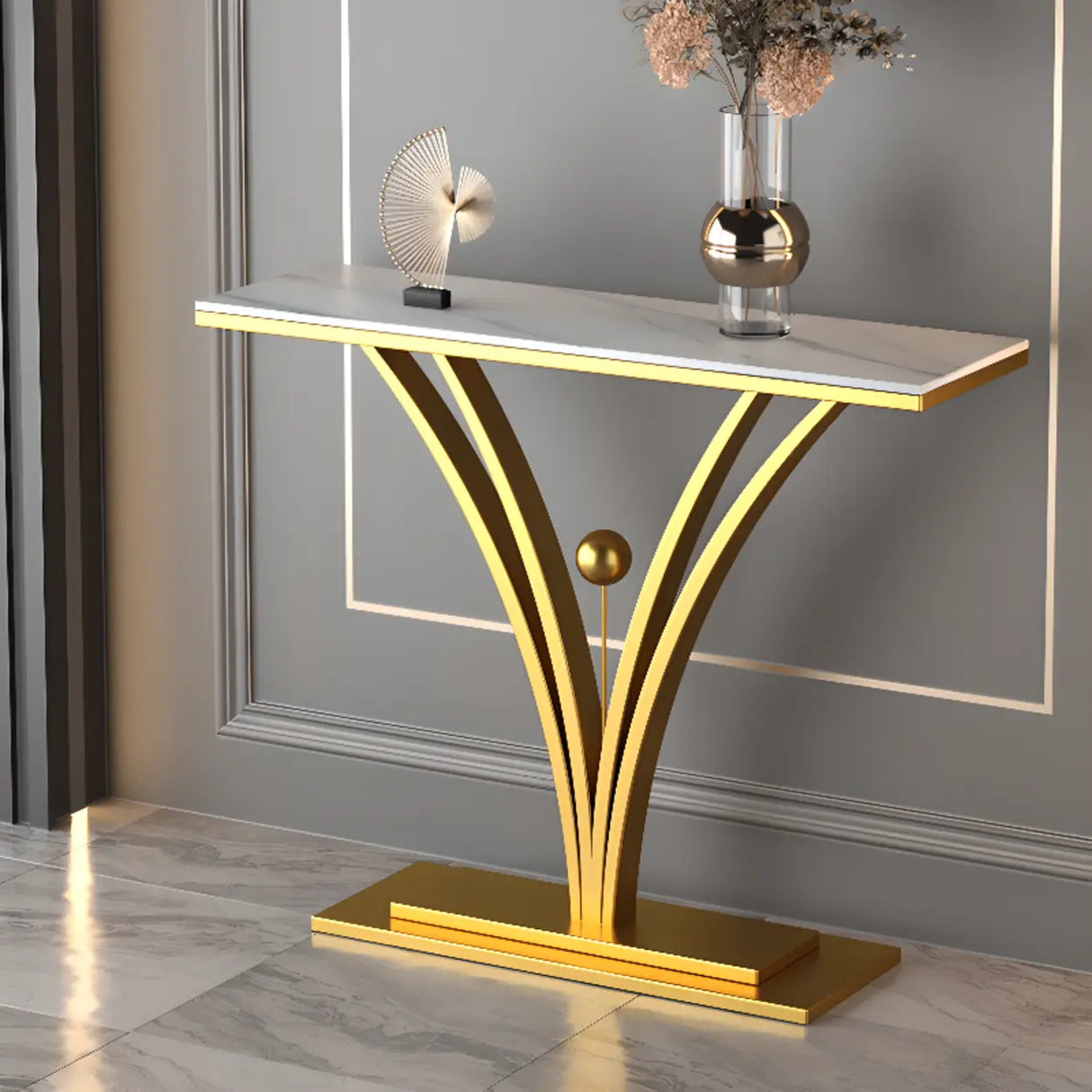 Scratch Resistant Iron Abstract Marble Gold Console Table Image - 4
