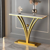 Scratch Resistant Iron Abstract Marble Gold Console Table Image - 4