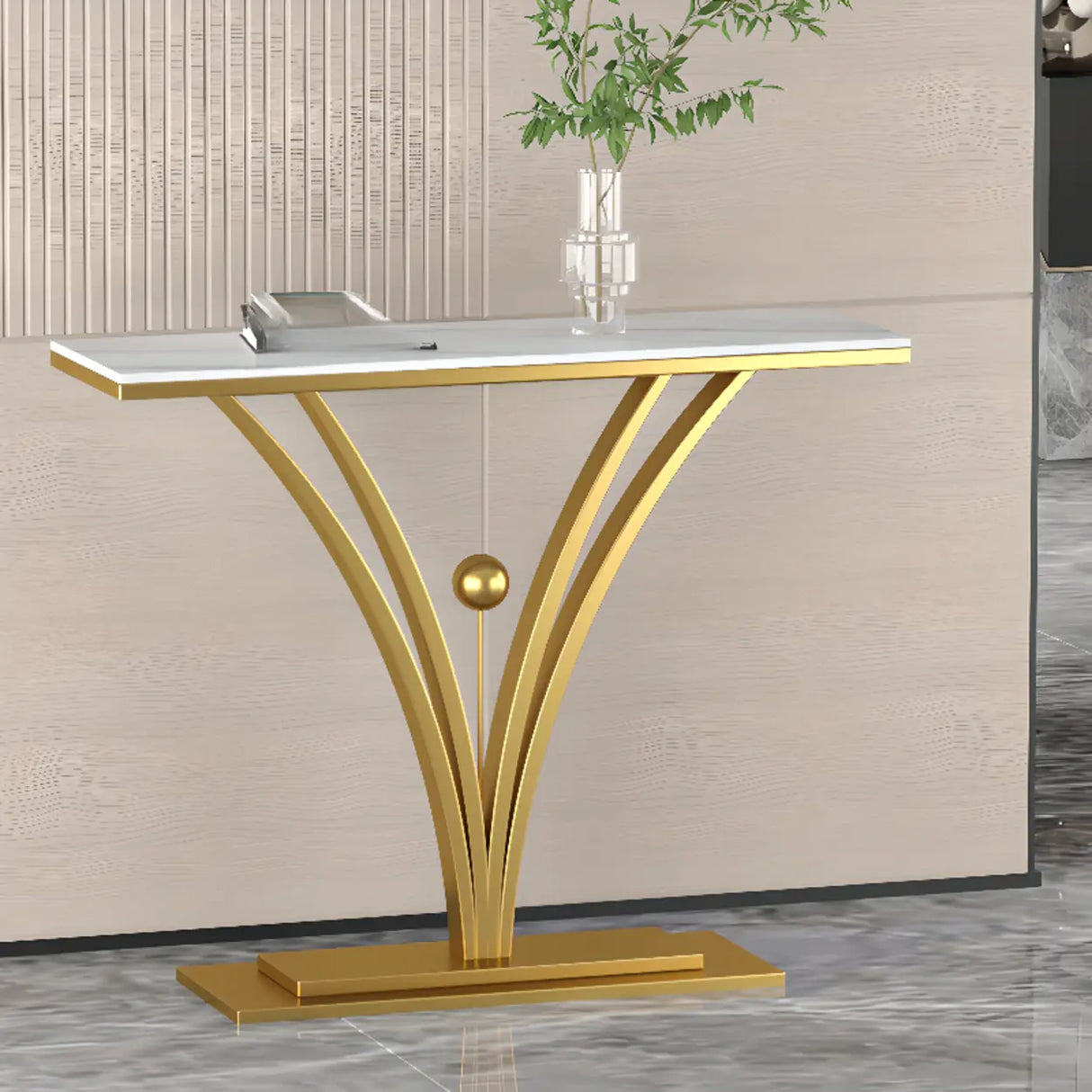 Scratch Resistant Iron Abstract Marble Gold Console Table Image - 6