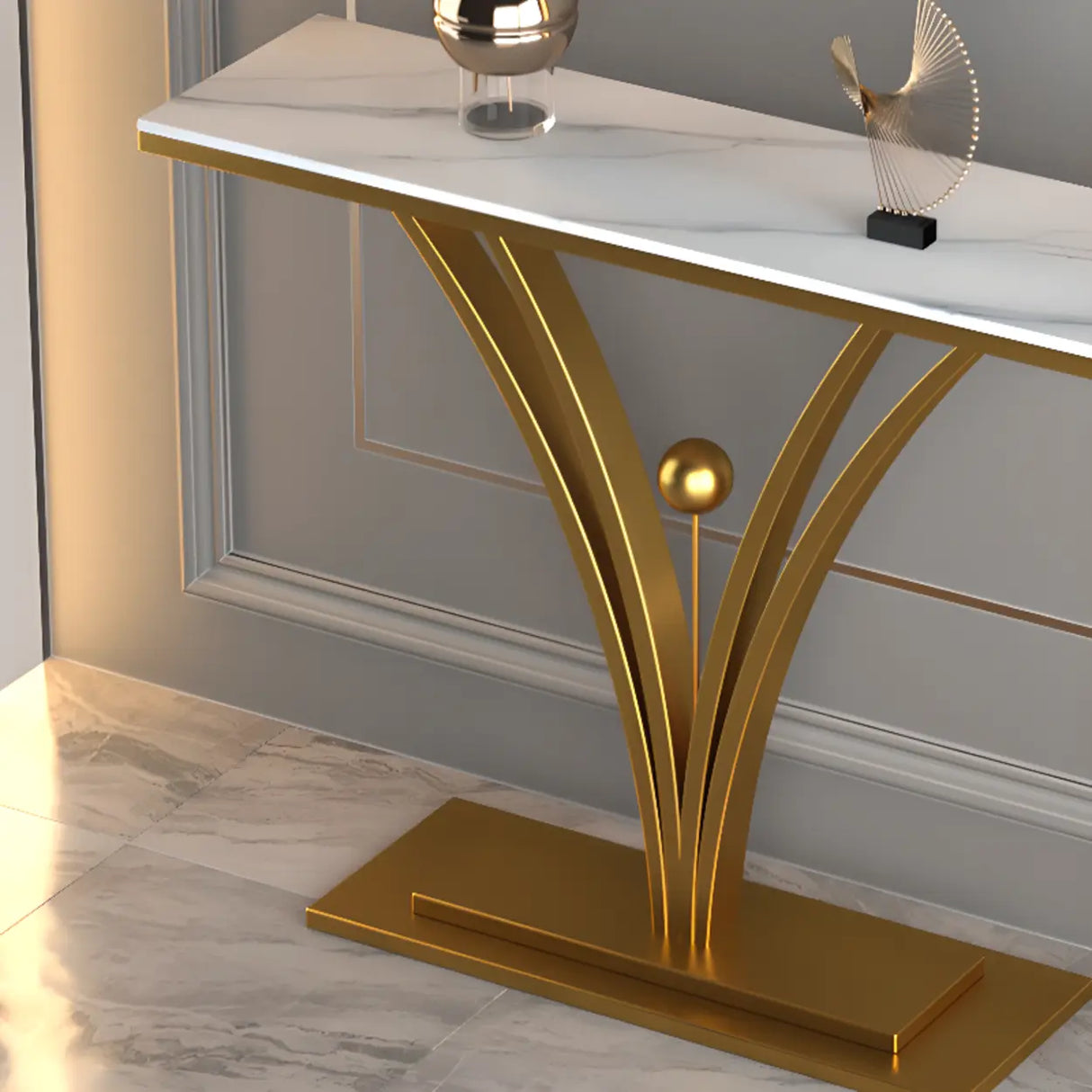 Scratch Resistant Iron Abstract Marble Gold Console Table Image - 8