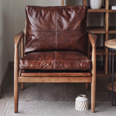 Scratch Resistant Leather Cushion Back Arm Chair Image - 1