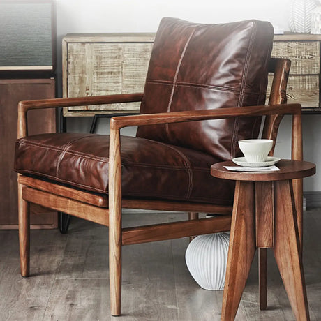 Scratch Resistant Leather Cushion Back Arm Chair Image - 2