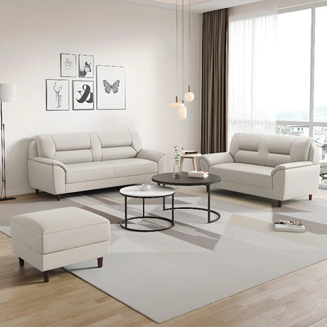 Scratch Resistant Leather Cushion Back Wood Frame Sofa Image - 1