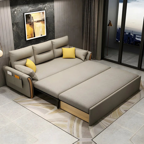 Scratch Resistant Linen Blend Flared Arm Sleeper Sofa Image - 2