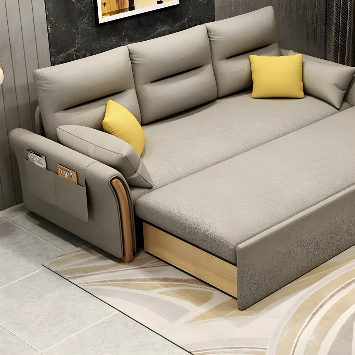 Scratch Resistant Linen Blend Flared Arm Sleeper Sofa Image - 4
