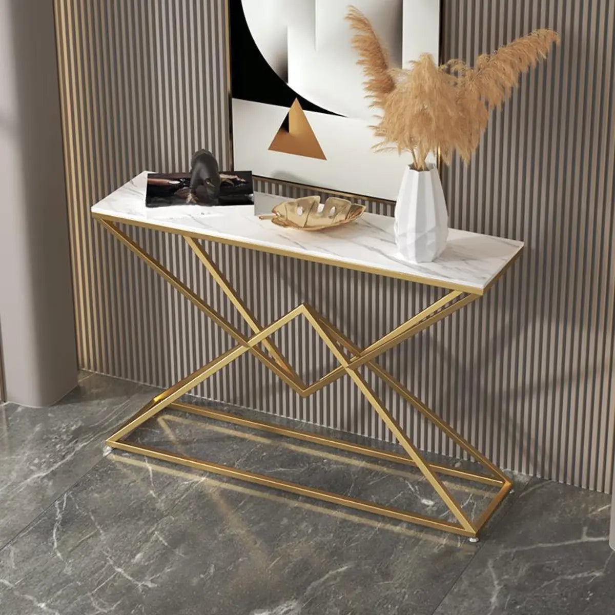 Scratch Resistant Metal Gold Rectangular Console Table Image - 12