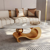 Scratch Resistant Stone Oval Abstract Coffee Table Image - 1