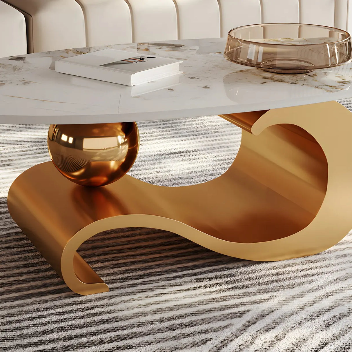 Scratch Resistant Stone Oval Abstract Coffee Table Image - 10