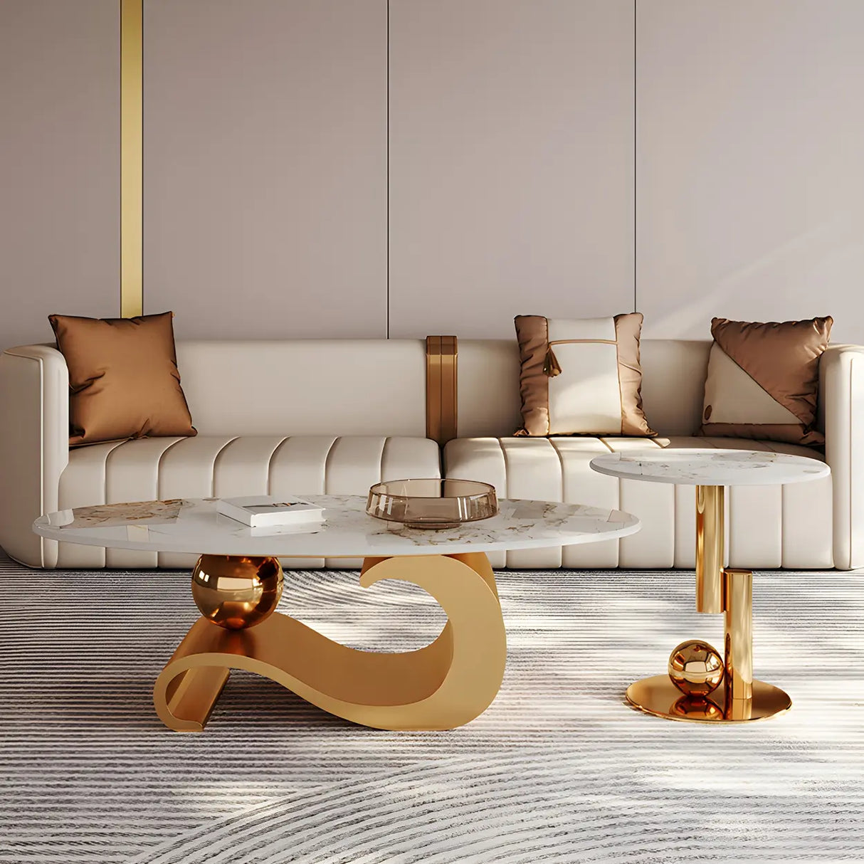 Scratch Resistant Stone Oval Abstract Coffee Table Image - 5